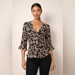 Y2K ICE Silk Burnout Floral Beaded Blouse Size S Fairy Grunge Ethereal Indie
